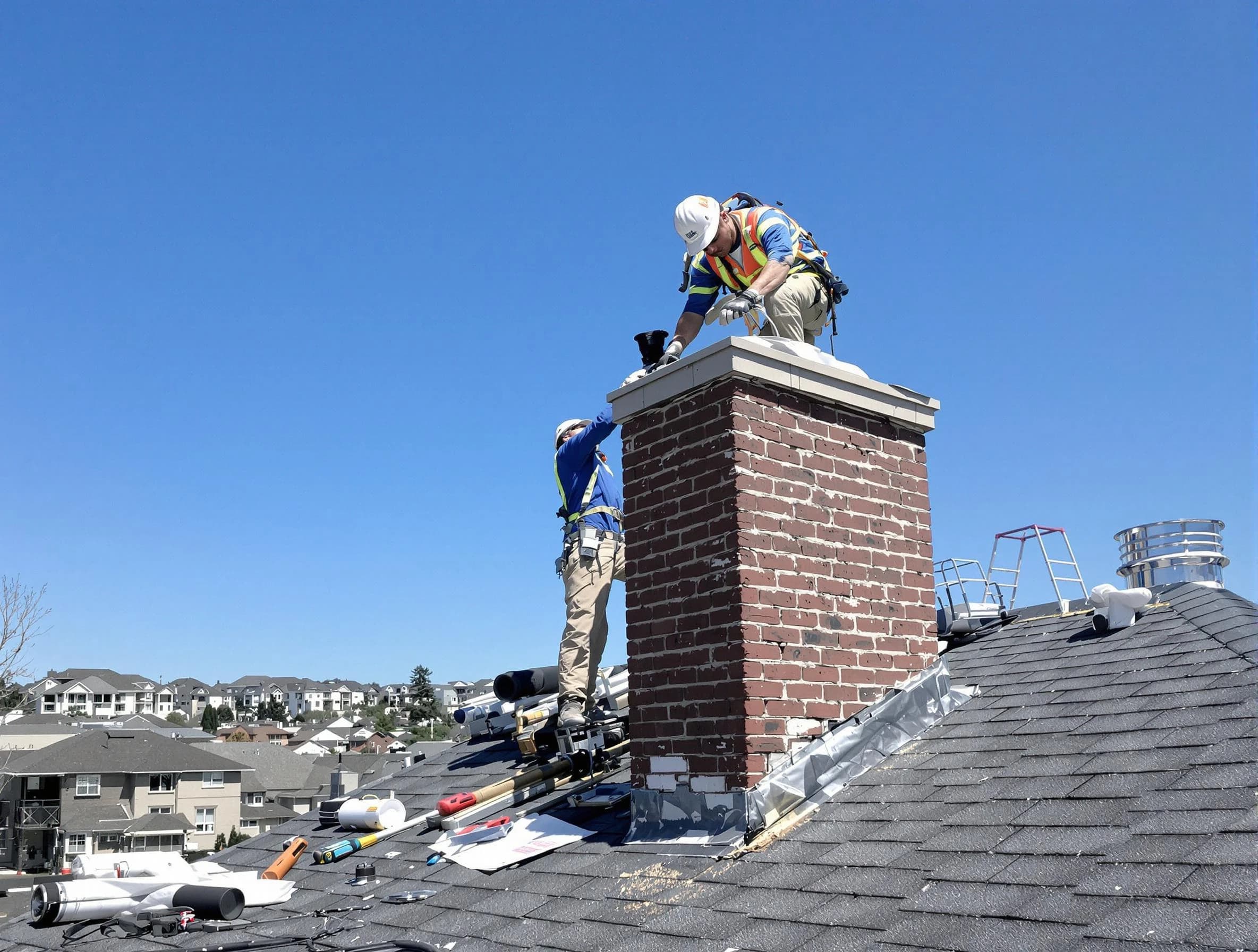 Lincoln Chimney Sweep repairing a chimney crown in Lincoln, AL