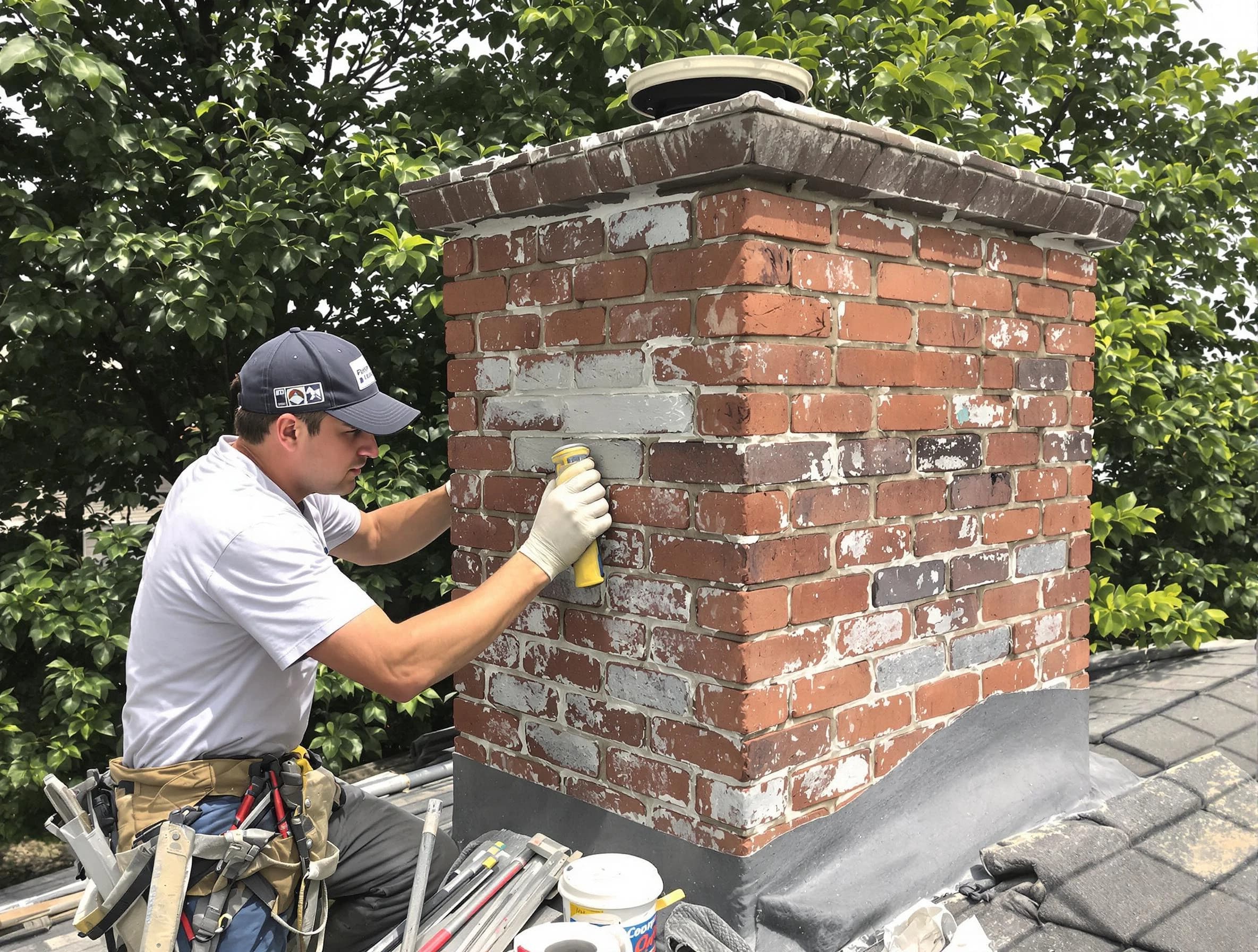 Lincoln Chimney Sweep restoring an aging chimney in Lincoln, AL