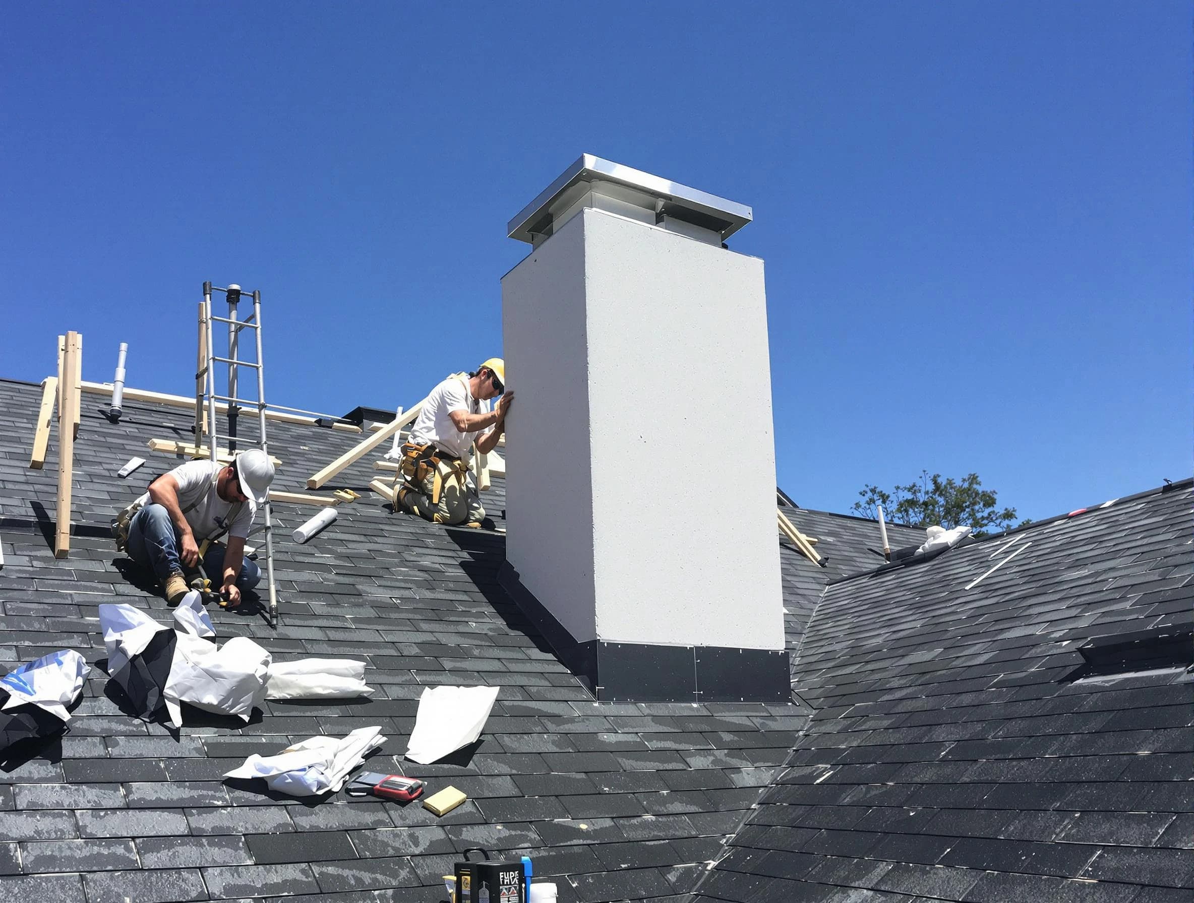 Lincoln Chimney Sweep crew installing a new chimney in Lincoln, AL