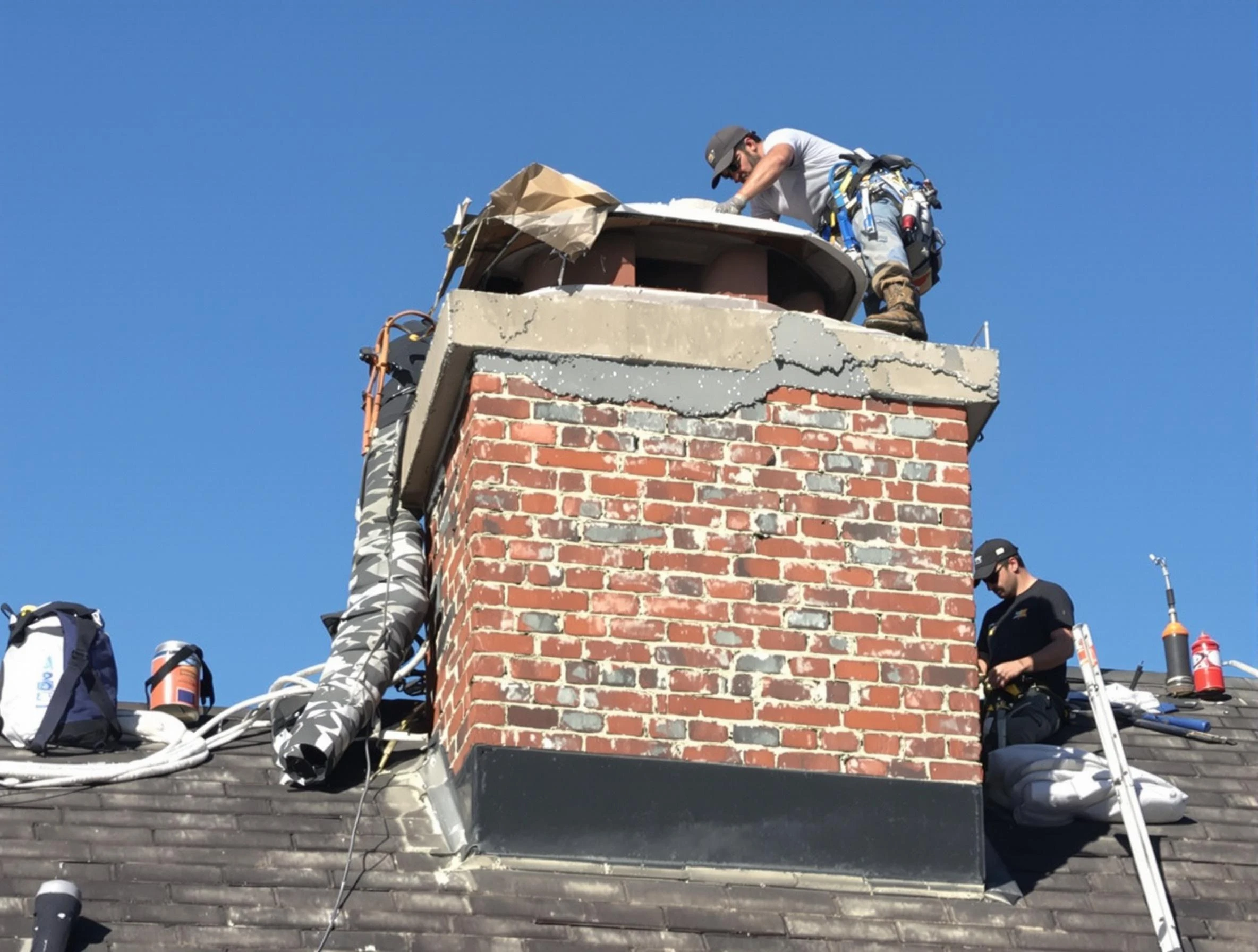 Lincoln Chimney Sweep installing a custom chimney crown in Lincoln, AL