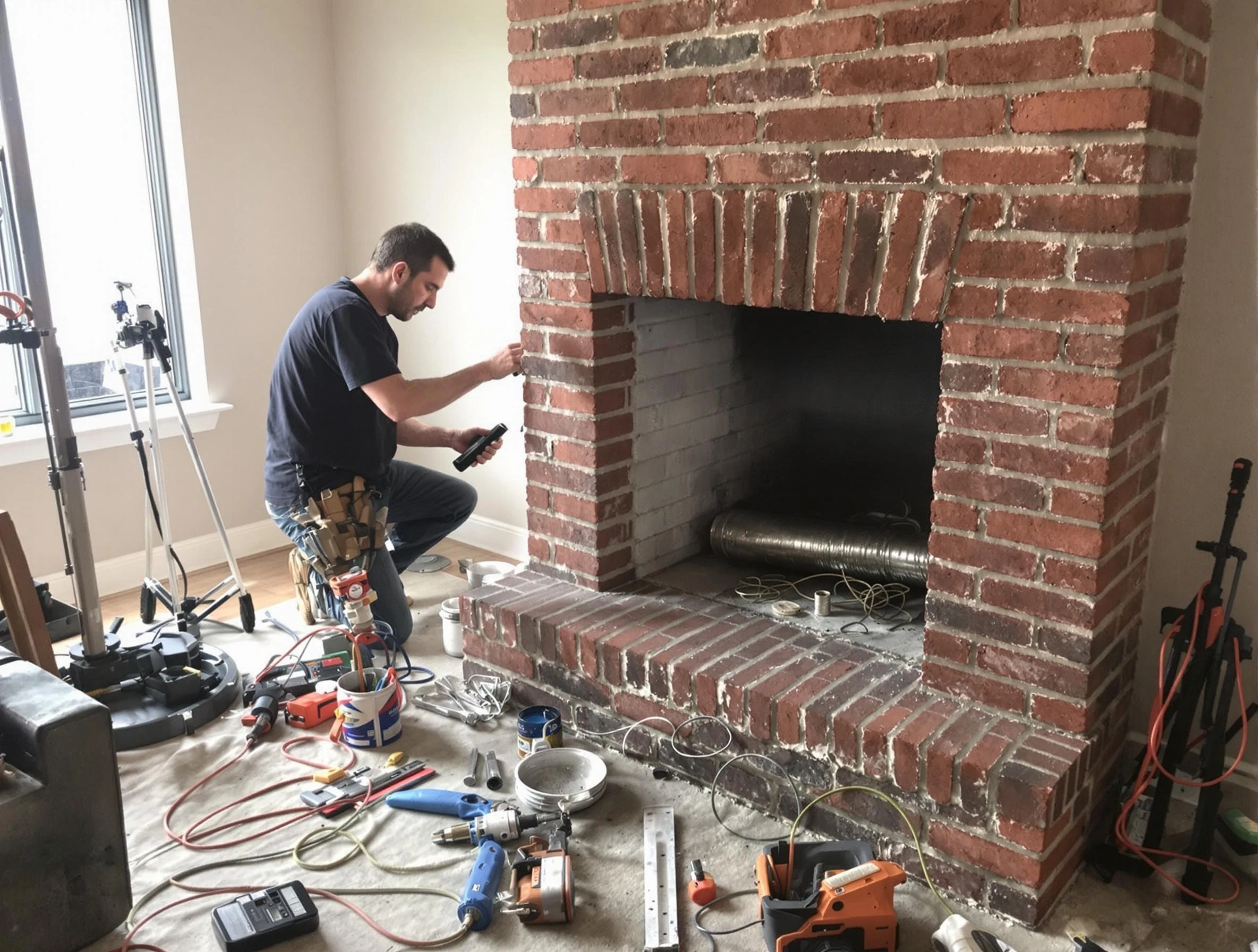 Lincoln Chimney Sweep specialist finalizing chimney liner service in Lincoln, AL
