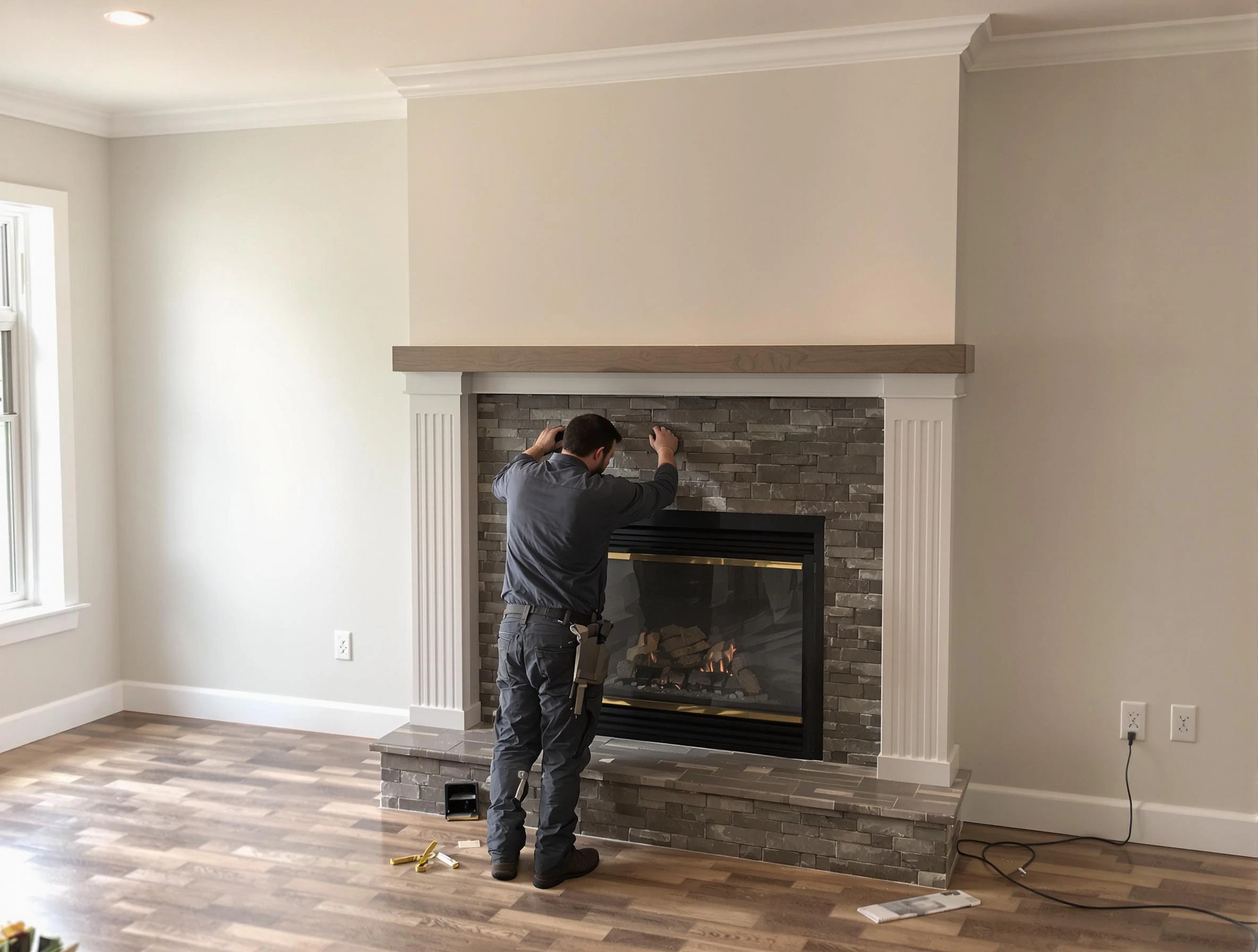 Lincoln Chimney Sweep finishing a custom fireplace install in Lincoln, AL